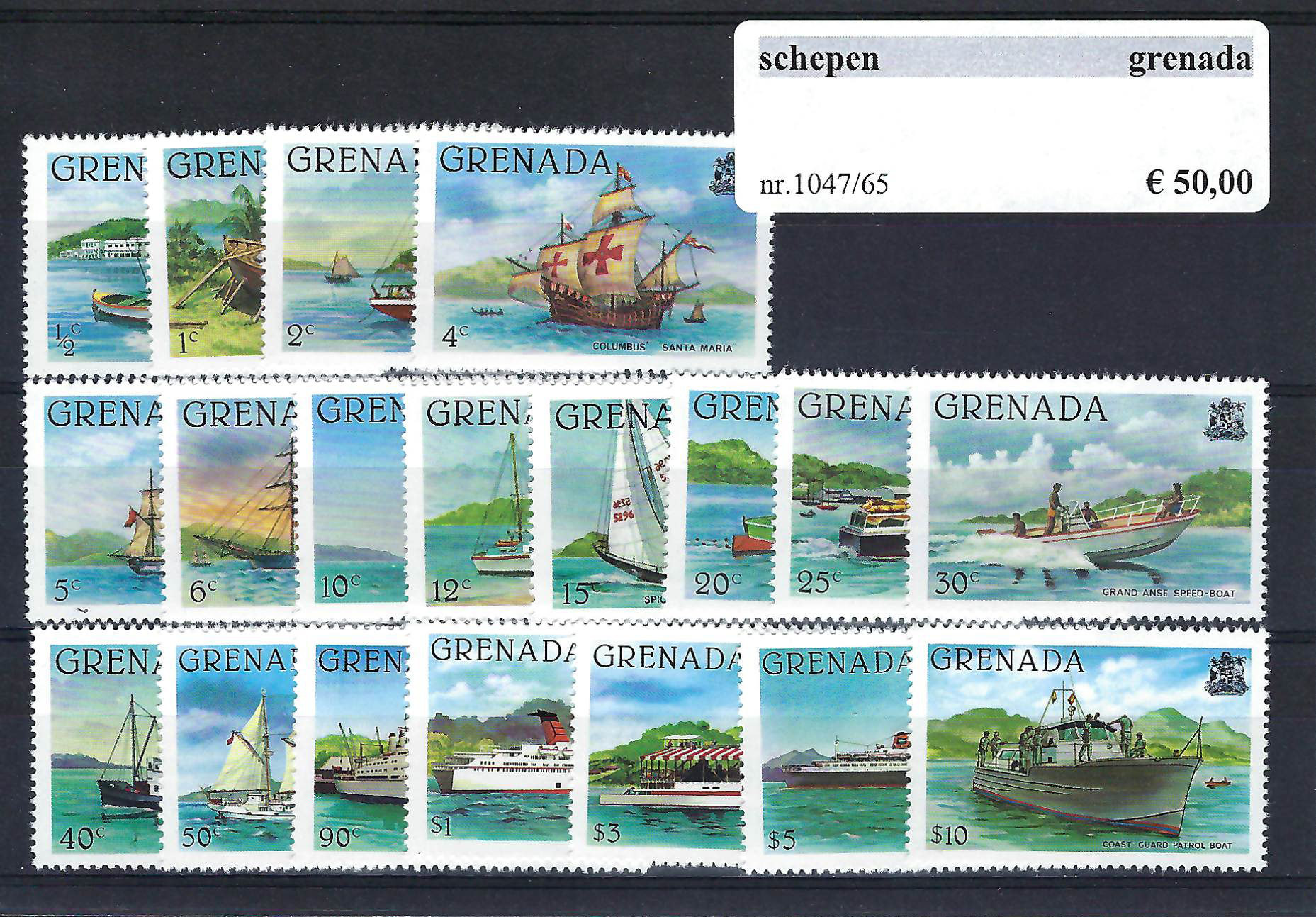 Themazegels Schepen Grenada nr. 1047/65