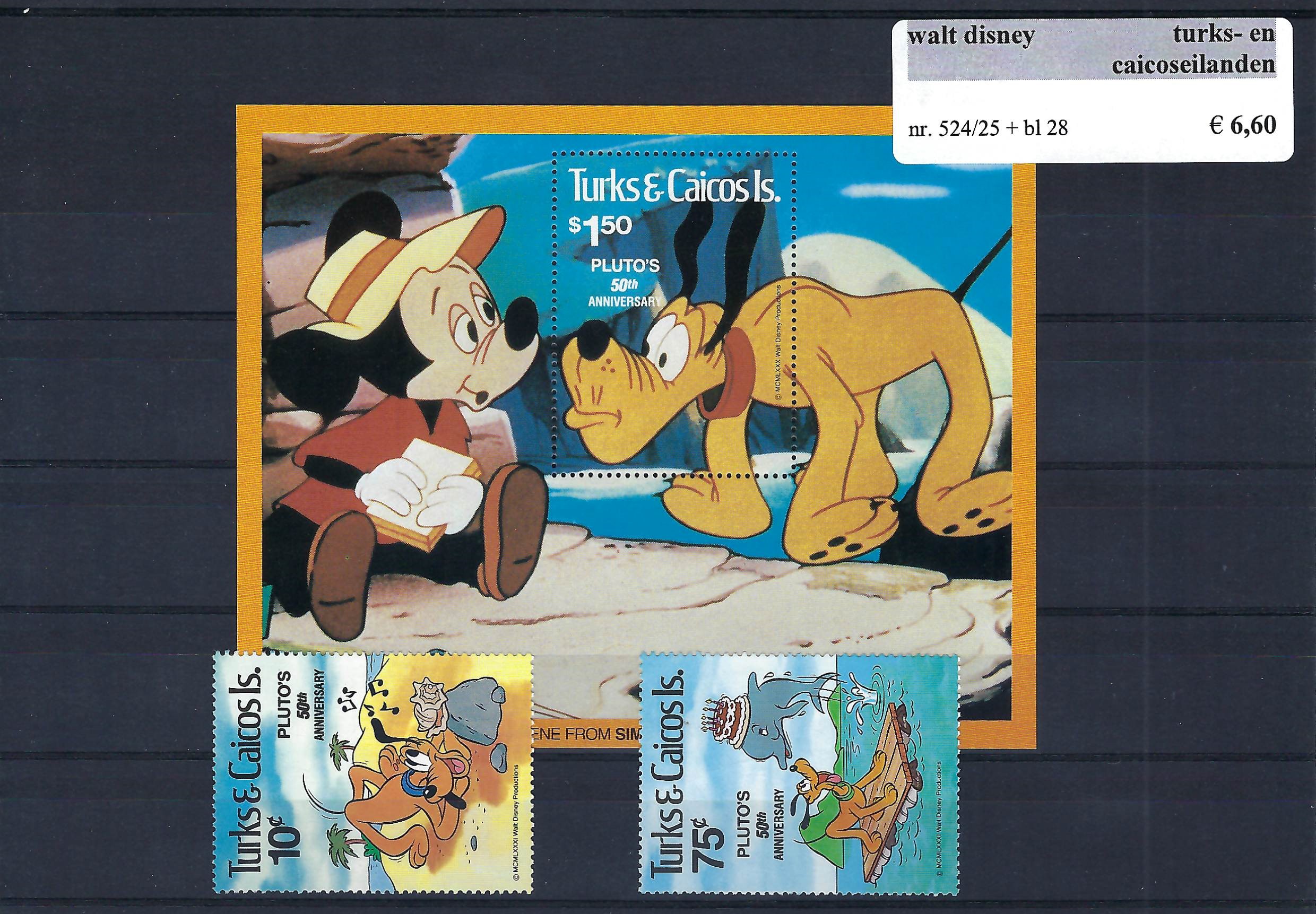 Themazegels Walt Disney Turks- en Caicoseilanden nr. 524/525 + bl. 28