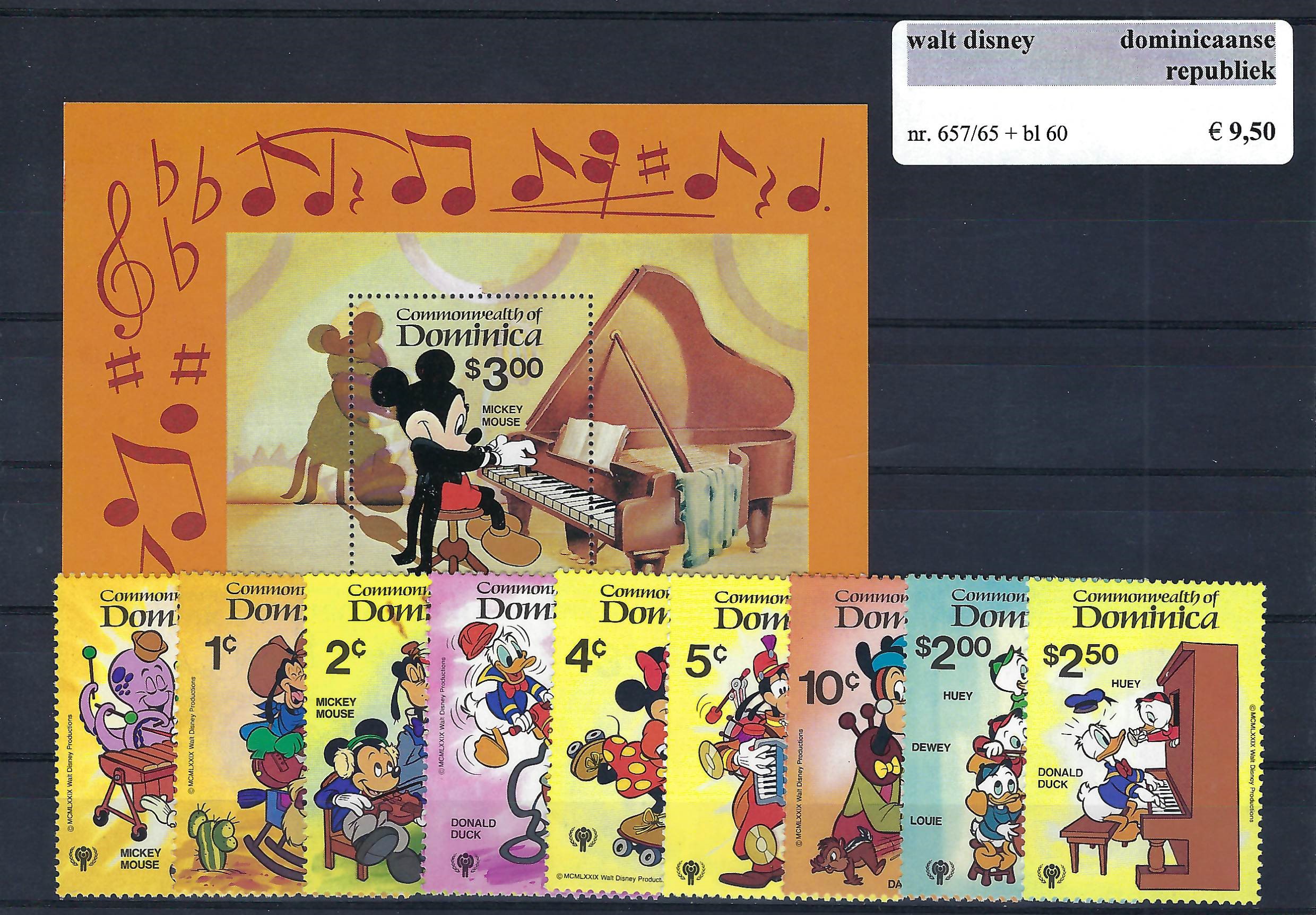 Themazegels Walt Disney Dominica nr. 657/665 + bl. 60