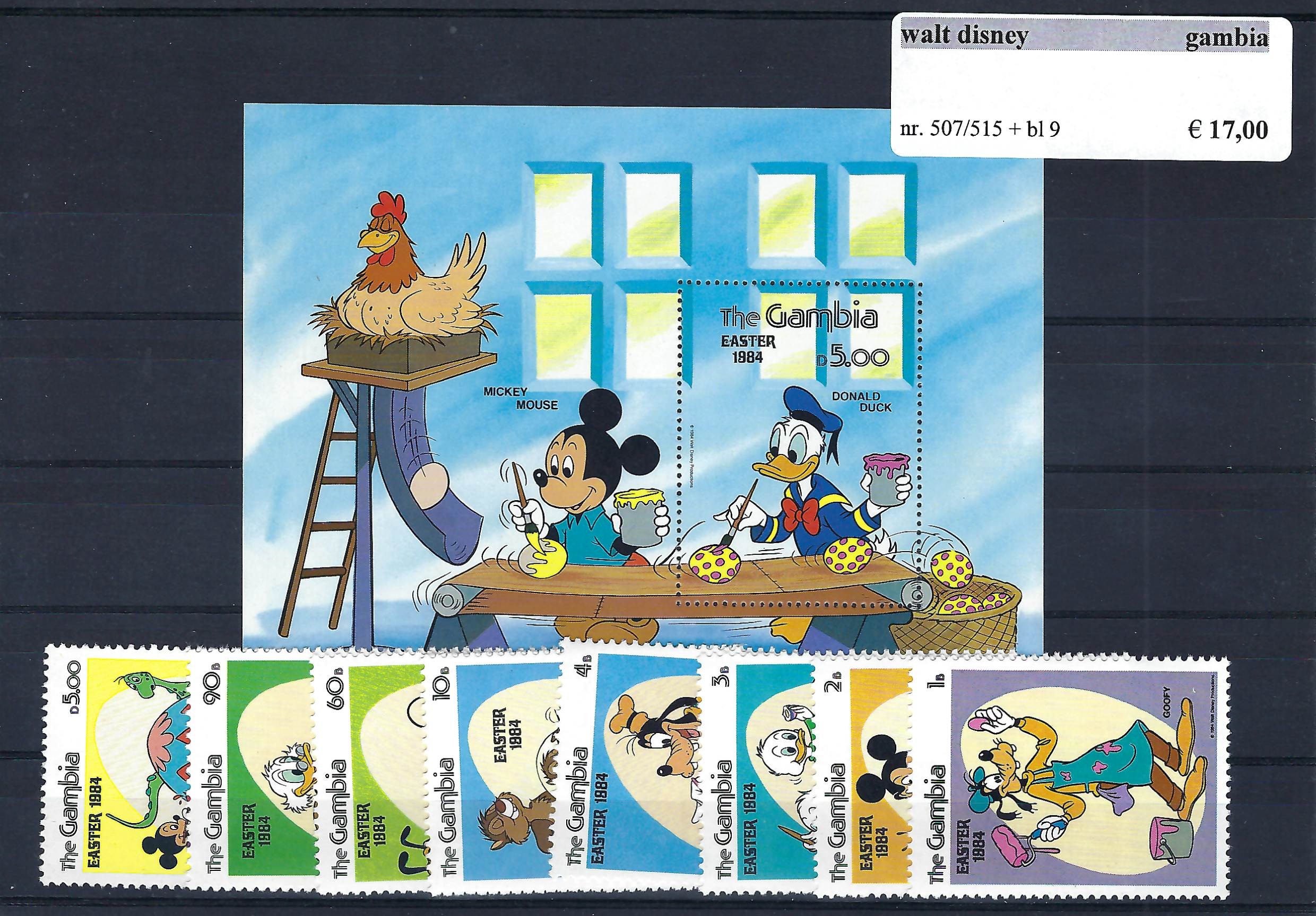 Themazegels Walt Disney Gambia nr. 507/515 + bl. 9