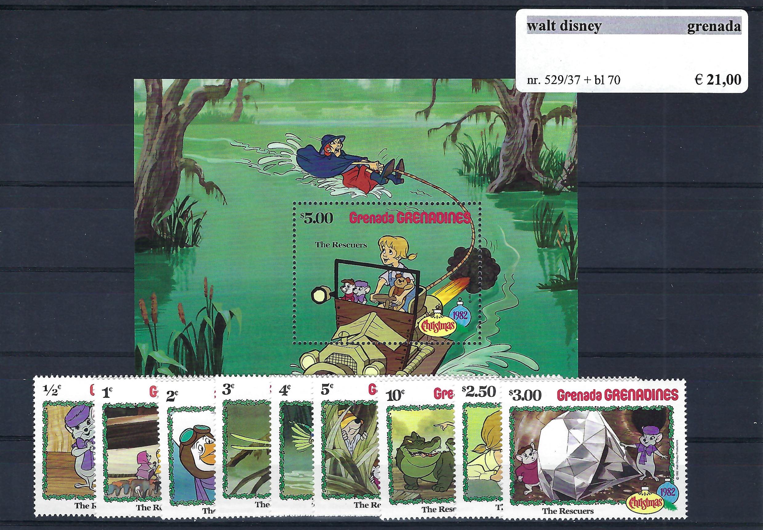 Themazegels Walt Disney Grenada nr. 529/537 + bl. 70
