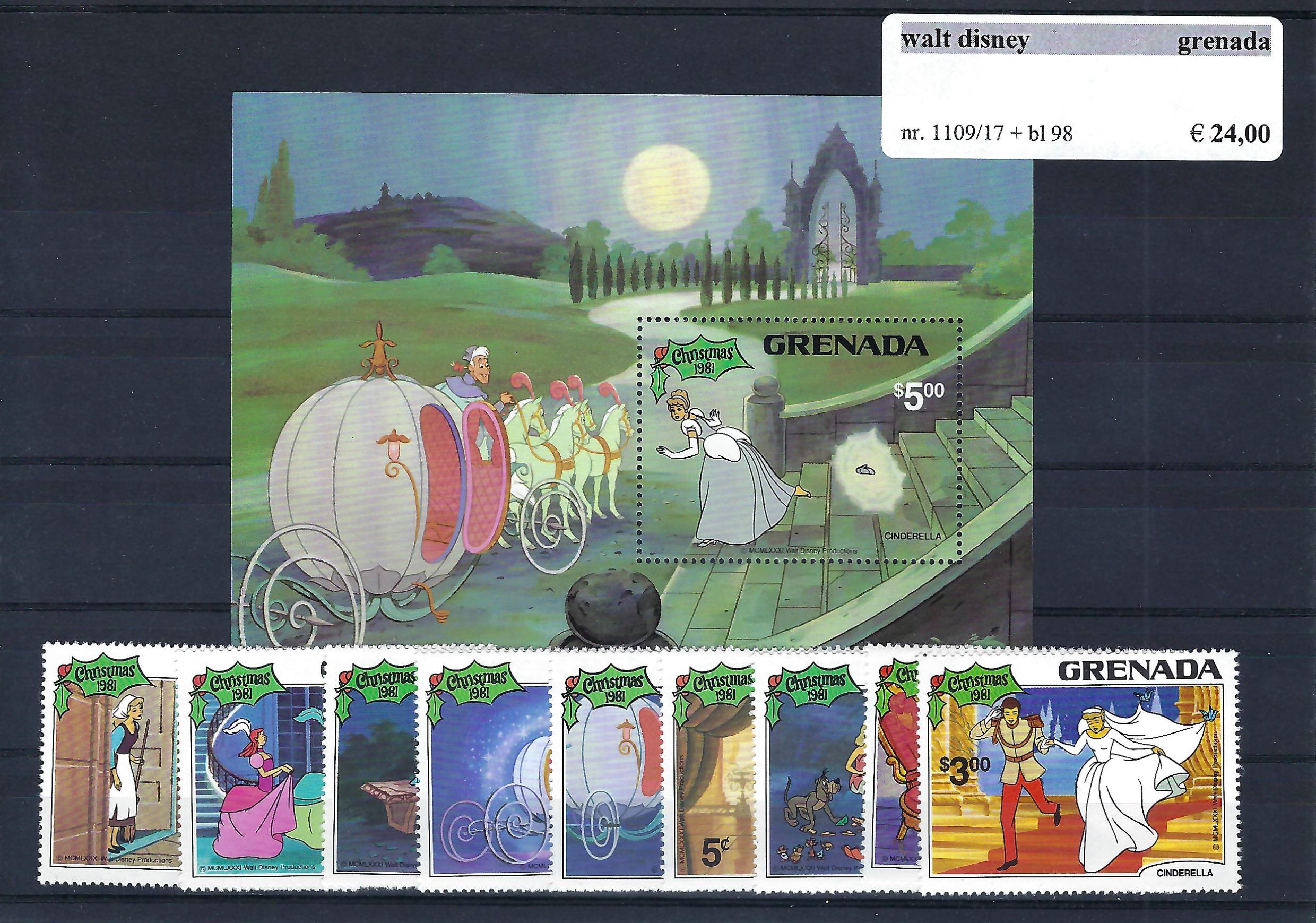 Themazegels Walt Disney Grenada nr. 1109/1117 + bl. 98