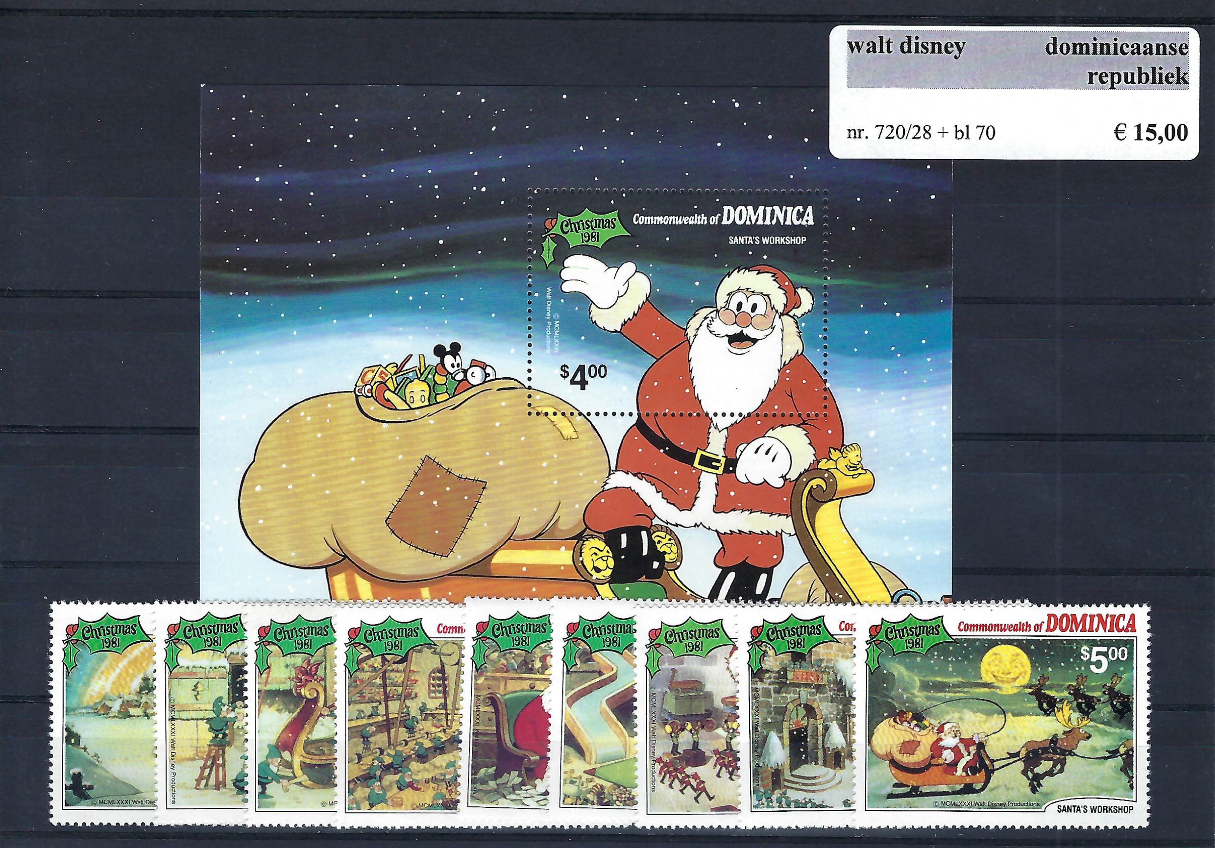 Themazegels Walt Disney Dominica nr. 720/728 + bl. 70