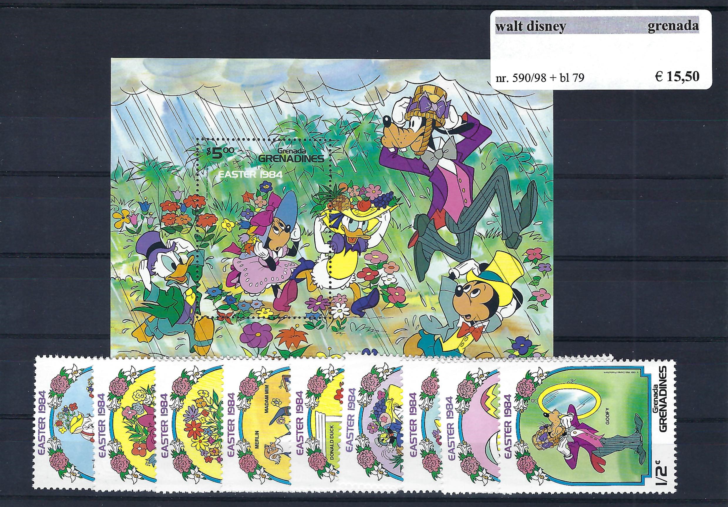 Themazegels Walt Disney Grenada nr. 590/598 + bl. 79