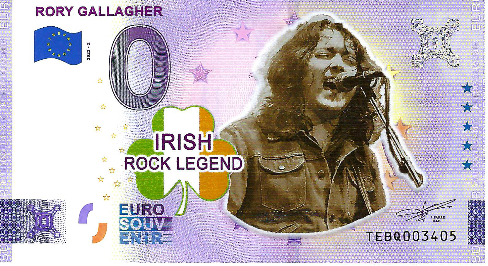 0 Euro biljet Ierland 2022 - Rory Gallagher KLEUR