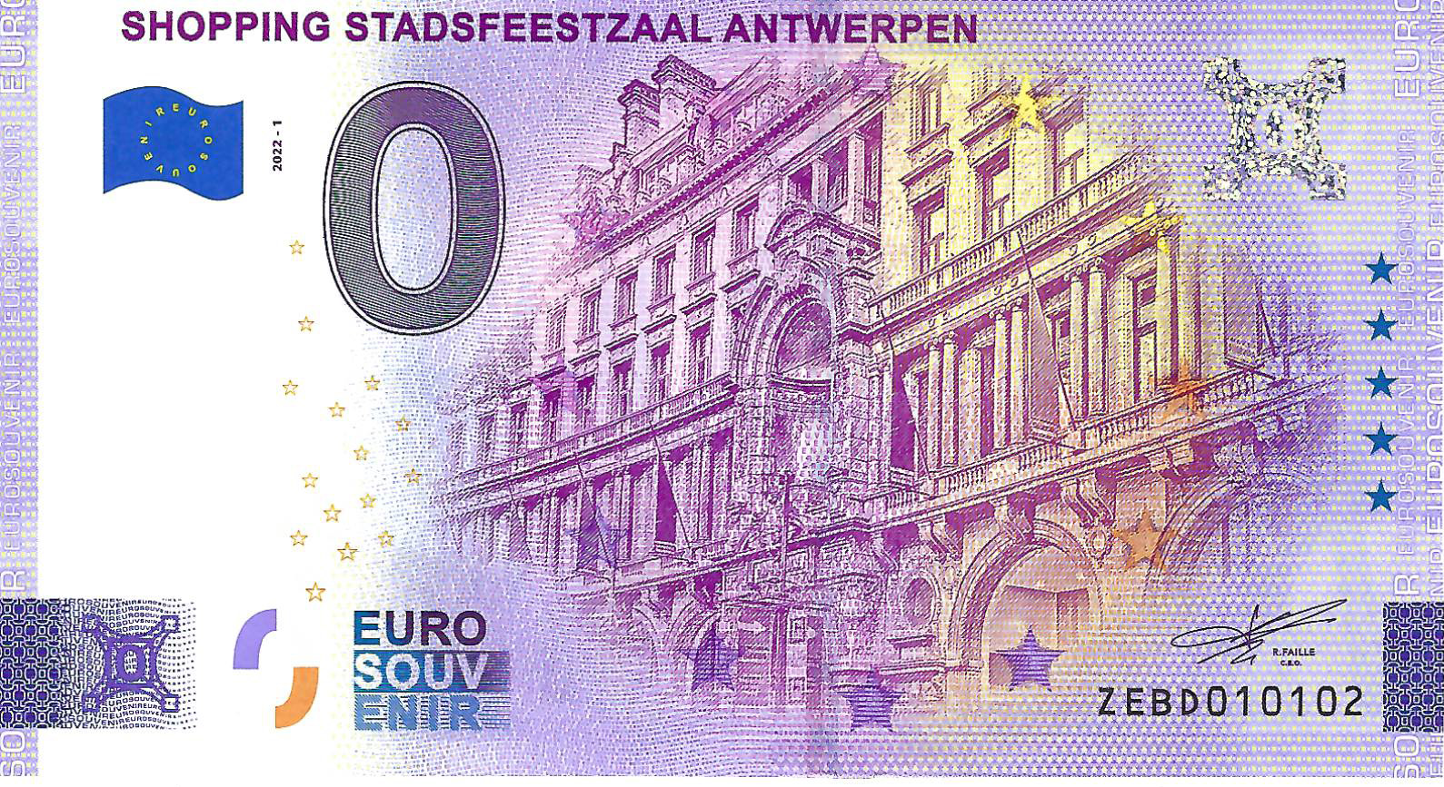 0 Euro biljet België 2022 - Shopping Stadsfeestzaal Antwerpen