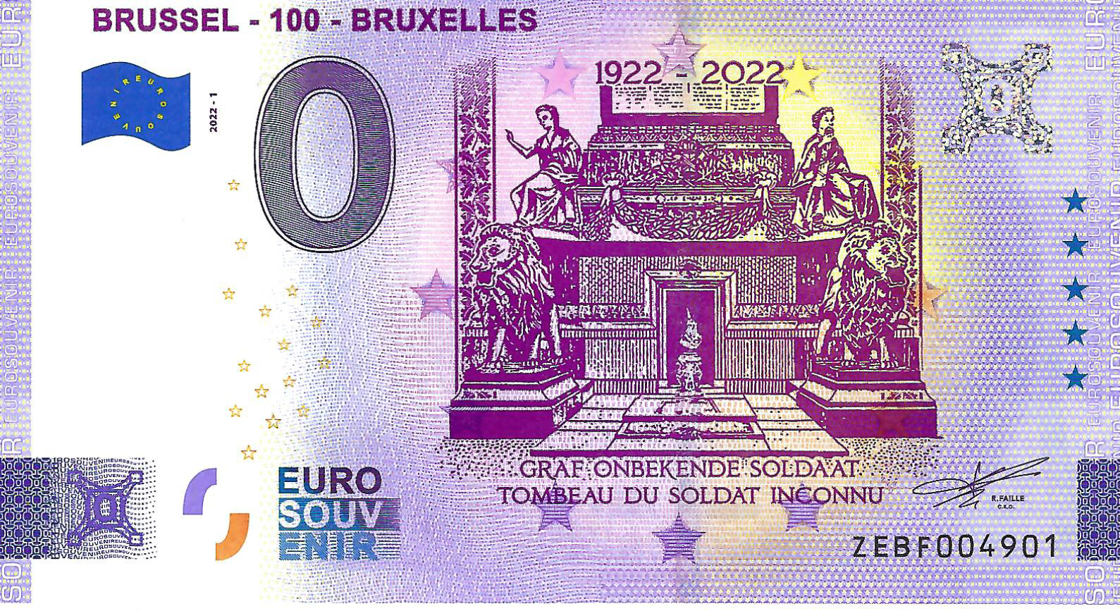 0 Euro biljet België 2022 - Brussel Graf onbekende soldaat