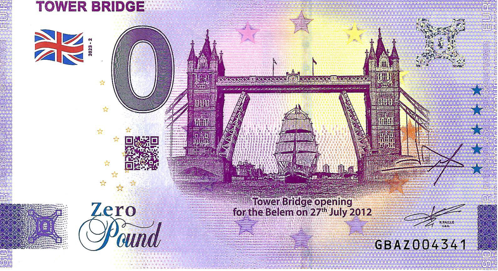 0 Pound biljet Engeland 2023 - Tower Bridge