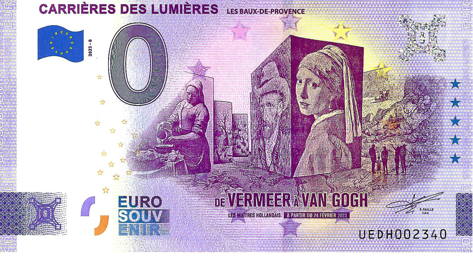 0 Euro biljet Frankrijk 2023 - Carrières Lumières Vermeer & Van Gogh