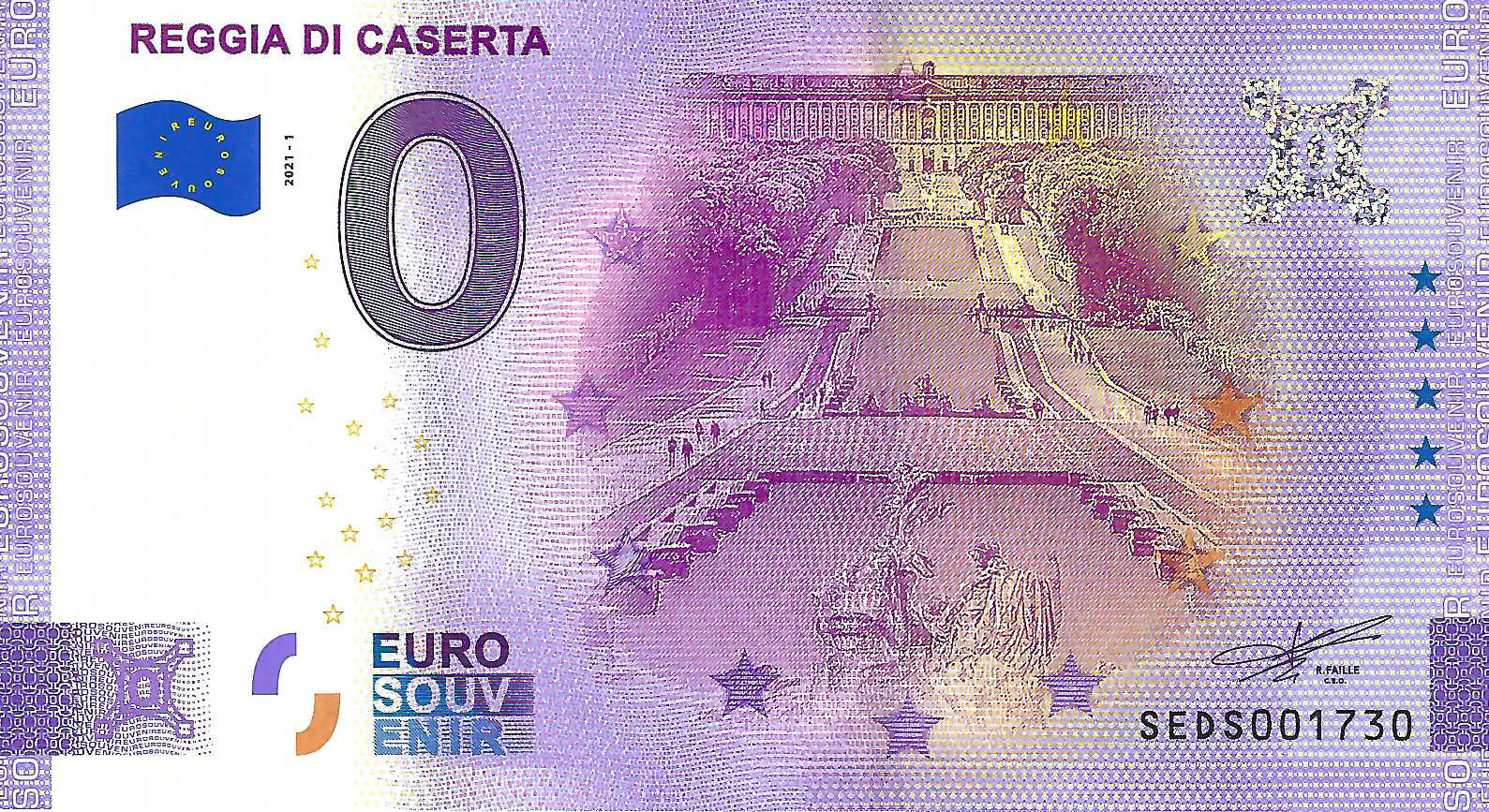 0 Euro biljet Italië 2021 - Reggia di Caserta ANNIVERSARY