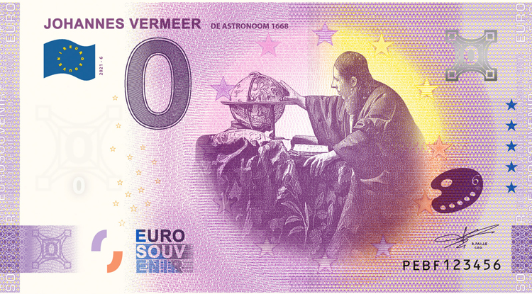 0 Euro biljet Nederland 2021 - Vermeer De Astronoom LIMITED EDITION FIP#44