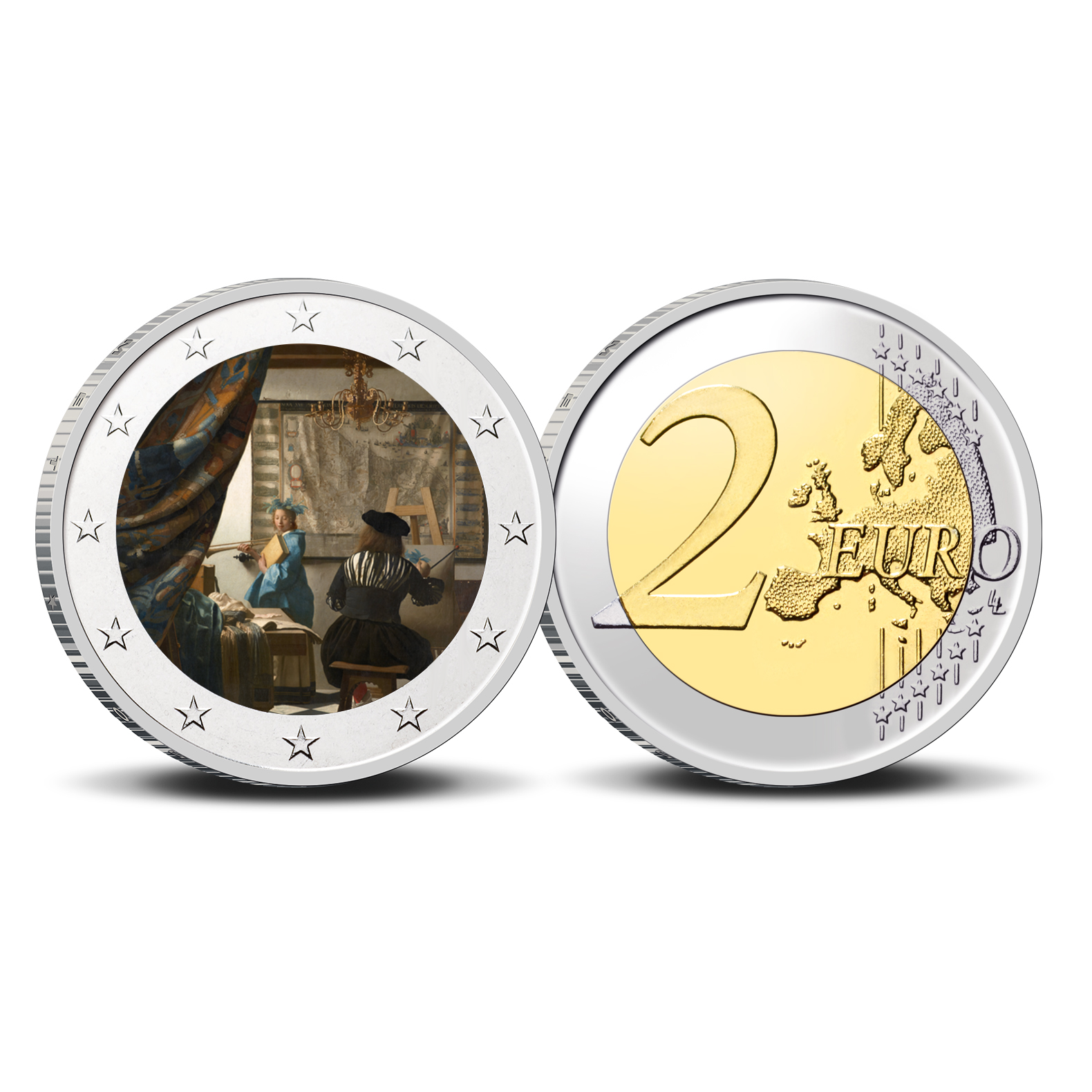 2 Euro munt kleur Vermeer VII De Schilderkunst