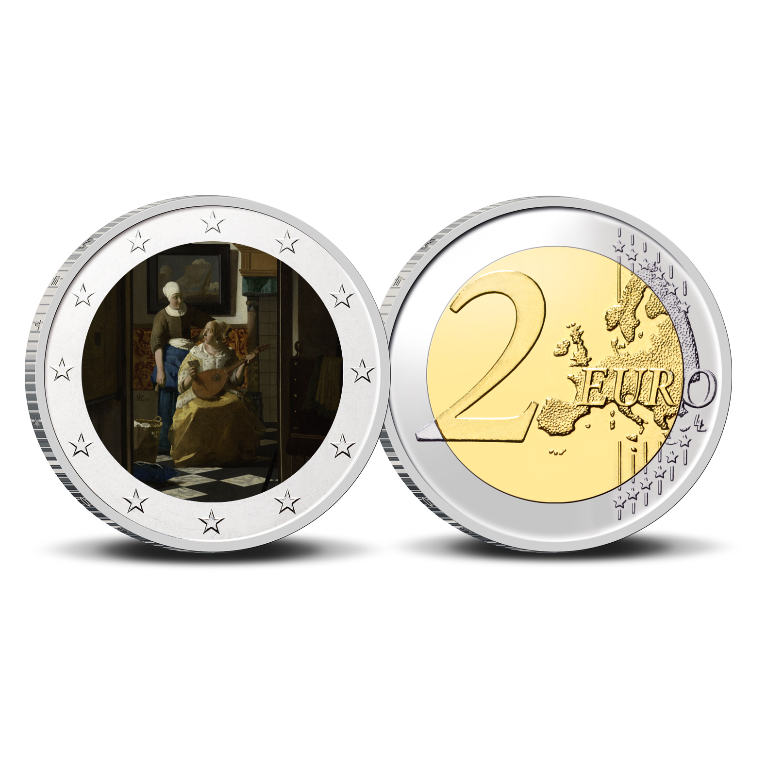 2 Euro munt kleur Vermeer VIII De Liefdesbrief