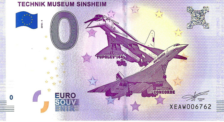 0 Euro biljet Duitsland 2018 - Technik Museum Sinsheim Tupolev Concorde