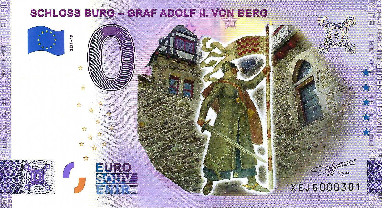 0 Euro biljet Duitsland 2022 - Schloss Burg - Graf Adolf II von Berg KLEUR