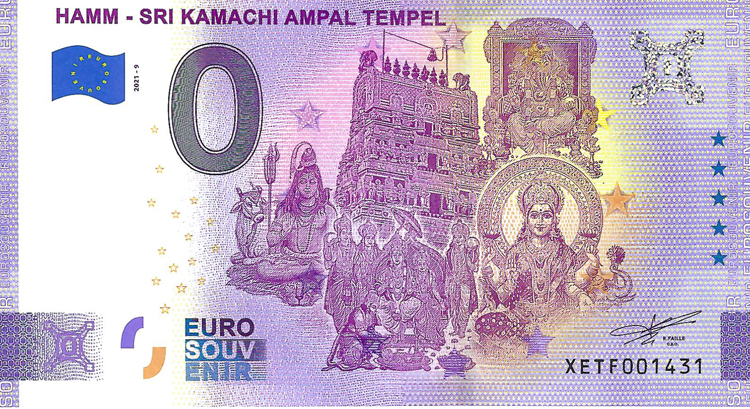 0 Euro biljet Duitsland 2021 - Hamm Sri Kamachi Ampal Tempel