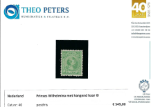 Nederland NVPH nr. 40 Prinses Wilhelmina met hangend haar postfris