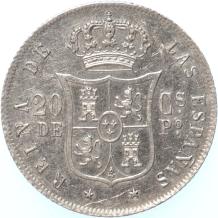 Philippines 20 Centimos 1868 silver UNC