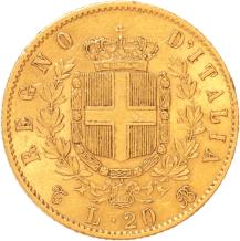 Italy 20 lire 1863