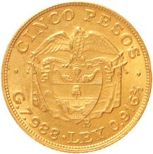 Colombia 5 pesos gold 1922
