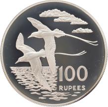 Seychelles 100 Rupees White-tailed Tropic Bird 1978 silver Proof