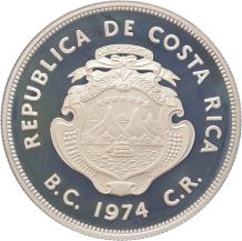 Costa Rica 50 Colones Green Turtle 1974 silver Proof