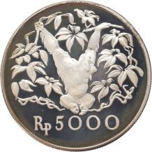 Indonesia 5000 Rupiah orangutan 1974 silver Proof