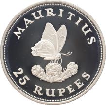 Mauritius 25 Rupees Blue Swallowtail 1975 silver Proof