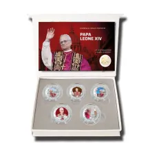 2 Euro munten kleur Papa Leone XIV serie 5 munten in cassette