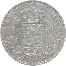 Belgium 5 Francs 1867 silver VF