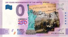 0 Euro biljet Nederland 2026 - 250 Years Independence of the Unites States 1776-2026 kleur