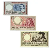 Bankbiljetten 10-25-100 gulden 1953-1955