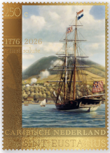 St. Eustatius Gouden postzegel 2026 1776-2026 First Salute Andrew Doria