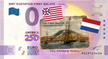 0 Euro biljet Nederland 2026 - Sint Eustatius First Salute 1776-2026 gold label kleur