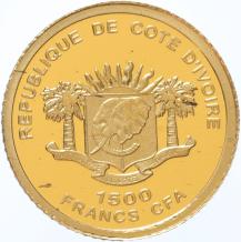 Ivory Coast 100 Francs gold 2007 Justitia proof