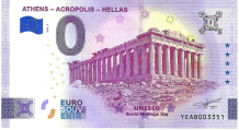 0 Euro biljet Griekenland 2025 - Athens - Acropolis - Hellas - Unesco World Heritage Site