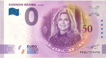 0 Euro biljet Nederland 2021 - Koningin Máxima 50 jaar LIMITED EDITION FIP#46