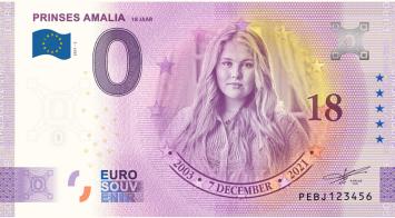 0 Euro biljet Nederland 2021 - Prinses Amalia 18 jaar