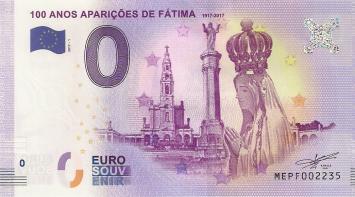 0 Euro biljet Portugal 2017 - 100 anos Aparições de Fátima