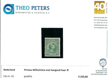 Nederland NVPH nr. 41 Prinses Wilhelmina met hangend haar postfris
