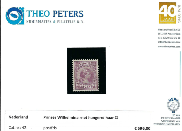 Nederland NVPH nr. 42 Prinses Wilhelmina met hangend haar postfris