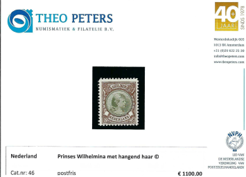 Nederland NVPH nr. 46 Prinses Wilhelmina met hangend haar postfris