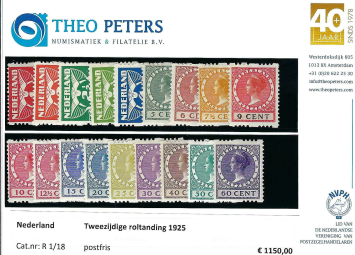 Nederland NVPH nr. R1/18 Tweezijdige roltanding 1925 postfris