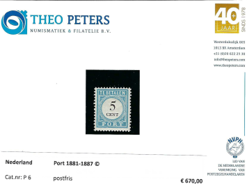 Nederland NVPH nr. P6 Port Cijfer 1881-1887 postfris