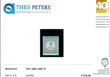 Nederland NVPH nr. P6 Port Cijfer 1881-1887 postfris