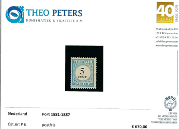 Nederland NVPH nr. P6 Port Cijfer 1881-1887 postfris