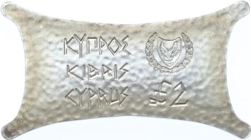 Cyprus 2 Pounds 2000 Ox-hide shade silver Proof