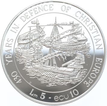 Malta 5 Liri /10 Ecu 1993 Defence of Europe silver Proof