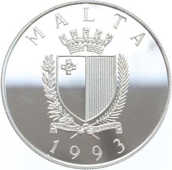 Malta 5 Liri /10 Ecu 1993 Defence of Europe silver Proof