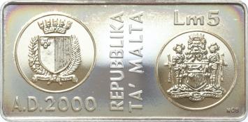 Malta 5 Liri 2000 Millenium silver Proof